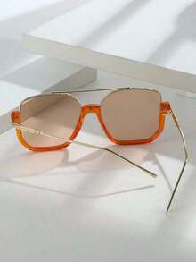 1pair Extra Large Frame Fashionable Retro Style Fashion Glasses For Women Beach Accessories For Women Glasses Shades Basics Fall Winter Women Outfits Clothes Business Casual Gifts For Summer Beach Vacation,Outdoor,Travel Preppy Style For Back To School - 橘色 - 查看 3