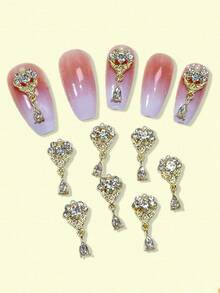 10pcs Gold Color Rhinestone Nail Charms, DIY Metal Nail Decorations, Nail Art Products, Nail Accessories, Nail Supplies, Nail Jewelry, Nail Gems - Multicolor - View 1