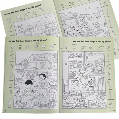 Lachilly Seek And Find Hidden Farm Picture Puzzle Book Coloring Books For Kids Young Children Pre-K, Preschool, Kindergarten, Search-And-Find Activity Book Coloring Book Busy Book For Quiet Time Road Trips Travel Concentration Training Brain Game, Back To School Gift, Birthday Presents