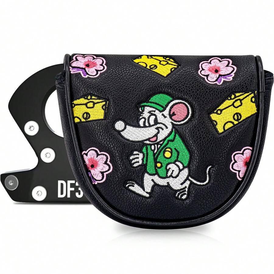 1pc DF3 Mouse Cheese Style Golf Club Head Cover, Golf Putter Cover, Golf Blade Putter Cover, Semi-Circular Putter Cover, Golf Club Head Cover - PU Material With High-End Embroidery, Fits Most Brands - Multicolor - View 1
