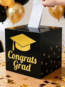 1pc 2026 Graduation Paper Card Box, Black & Gold Voting Card Box, Graduation Commemorative Box, Gift Box, Graduation Congratulatory Message Box, Voting Box, Feedback Card Box, Graduation Voting Game Supplies, Graduation Party Decor, Graduation Party Supplies, Graduation Gift, Desktop Decor, Decorative Box - Multicolor - View 2