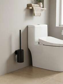 Bộ chổi cọ toilet treo tường màu đen mờ - Giá đỡ bằng hợp kim nhôm và nhựa PP, dụng cụ vệ sinh phòng tắm không cần khoan. - Xem 3
