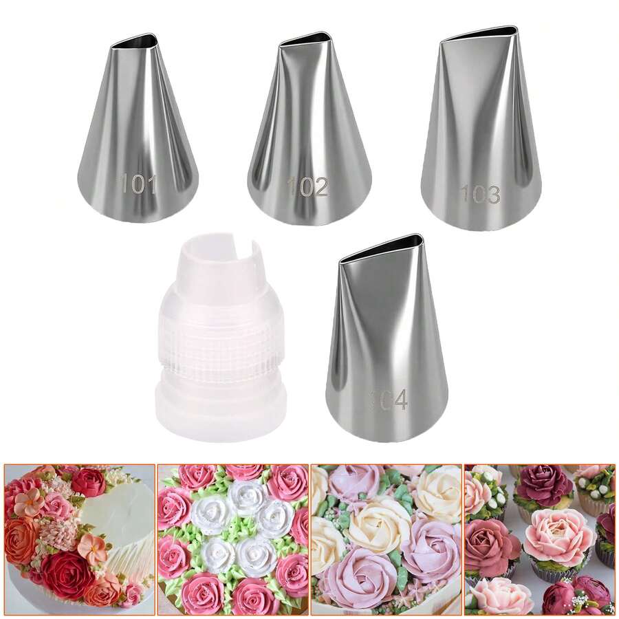 101,102,103,104 Pcs Rose Cream Piping Tips Suitable For Small Roses, Petals, Ruffles, Bows, Pansies And Standard Coupler - Multicolor - View 1