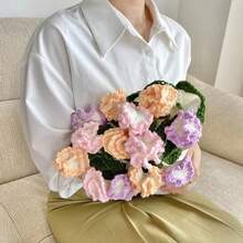 80Cm Finished Crocheted Rose Bouquet Blanket Handmade Knitted Flower Bouquet Blankets Home Decor Bed Sofa Throw Blanket Gift - 03 - 查看 4