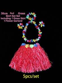 5pcs/Set Hawaiian Grass Skirt, Tropical Hawaiian Grass Skirt, Hawaiian Grass Skirt Dress, Summer Beach Vacation Dress, Hawaiian Party Gift, Party Decor, Grass Skirt, Grass Skirt Dance Performance, With Flower Wreath, Grass Skirt, Hawaiian Party Supplies, Tropical Beach Party - Multicolor - View 12