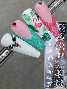 2 Tropical Plant Nail Printing Template, Parrot, Flamingo And Plant Fruit Nail Hot Stamping Plate, Easy To Clean, Reusable, DIY Nail Template Printing Mold Nail Tool - Silver - View 5