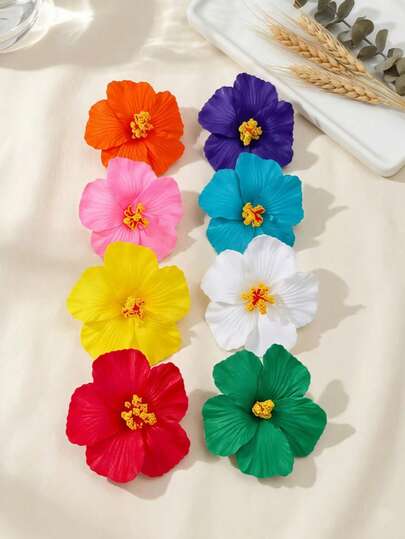 1/8 piezas Flor de hibisco, decoración de verano para fiesta hawaiana DIY, flor artificial para falda de baile, regalo para niña, accesorios para el cabello, horquillas, útiles escolares, decoración para el cabello