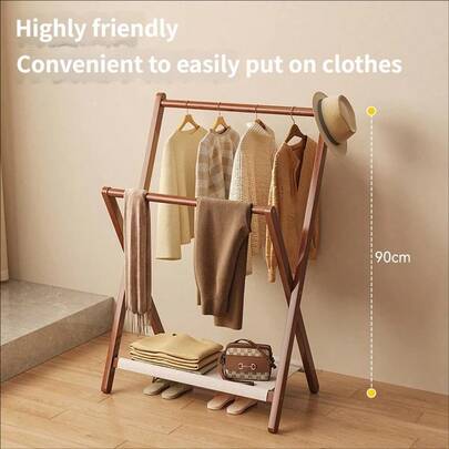 حامل ملابس قابل للطي من الخيزران 1 حزمة، للاستخدام المنزلي، يمكن استخدامه كحامل منشفة، رف معطف متعدد الوظائف، رف تخزين، خزانة قائمة بذاتها، حل تخزين متعدد الوظائف للغرف النوم وغرف المعيشة، تصميم خالي من الحواف يحمي الملابس، ويمكن استخدامه أيضًا كرف أحذية وحامل تخزين بسيط.