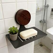 Premium Elegant Suction Cup Walnut Color Stainless Steel Soap Dish - Drill-Free Wall Mounted Bathroom Soap Holder With Drainage Tray, Modern Rectangular Design For Shower, Bathroom And Home Use, Stainless Steel, Minimalist Easy Installation - Multiple Styles - View 5