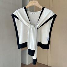 1 chiếc khăn choàng dệt kim nữ, cổ chữ V buộc dây, khăn quàng thời trang ngoài trời, đi biển, đi nghỉ mát. - trắng - Xem 4