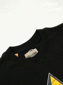 Gallery "Cream Orange" Shirt, Cotton Printed T-Shirt,Men's Graphic Stylish Design T-Shirt,Vintage Casual Hip-Hop Style For Outdoor Leisure Activities - 黑色 4 - 查看 8
