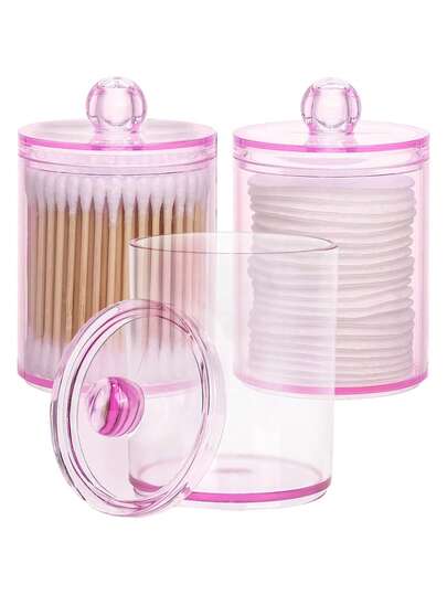 Bộ 1/2/3/4 hộp đựng tăm bông, bộ lọ đựng đồ dùng nhà tắm có nắp đậy, hộp đựng tăm bông, bông tẩy trang, chỉ nha khoa, hộp nhựa 10oz dùng cho phòng tắm, phòng ngủ và bàn trang điểm.
