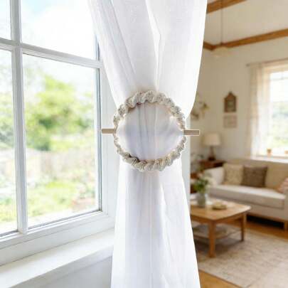 1 chiếc vòng trang trí rèm cửa sổ kiểu Boho Macrame, vòng tròn đan thủ công bằng gỗ, dây buộc rèm tối giản.