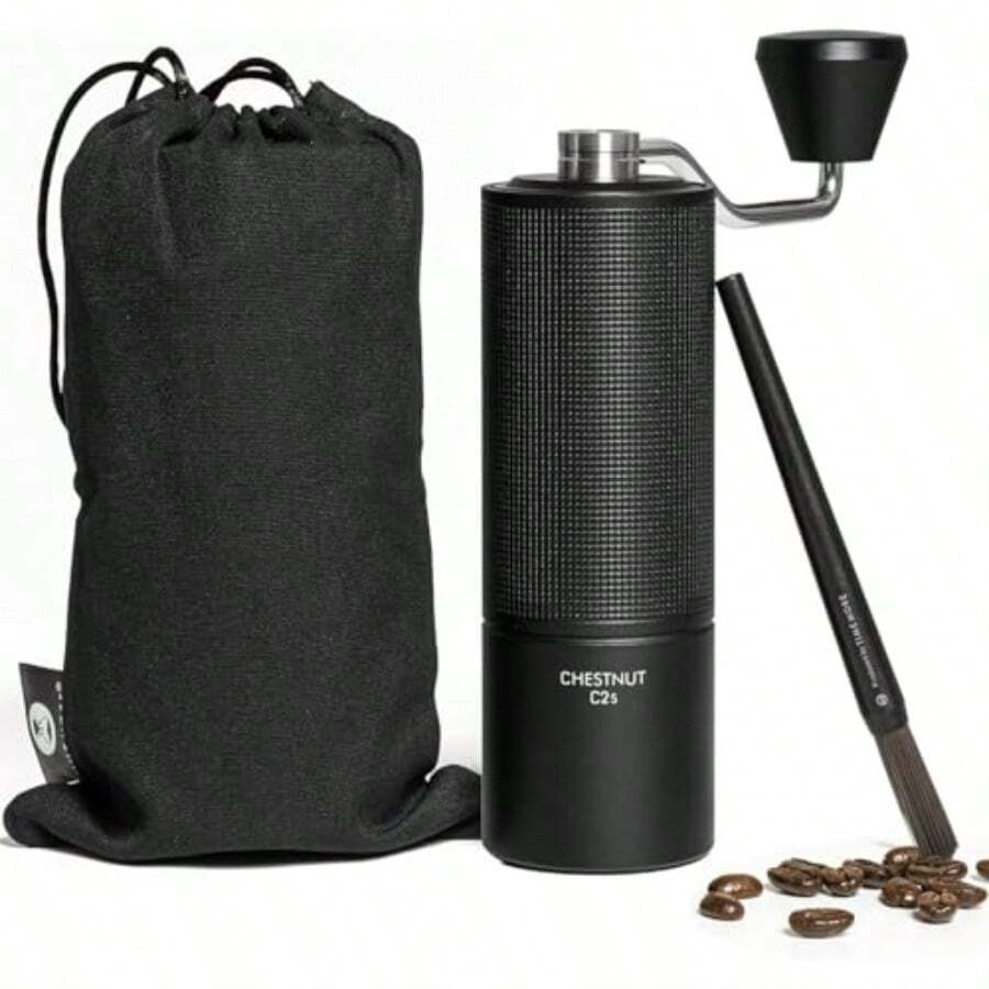 Sisi Home Textile Chestnut C2S Manual Coffee Grinder - Full Metal Body 25g Capacity CNC Stainless Steel Conical Burr Adjustable Grind Setting Double Bearing Portable Hand Grinder Black - C2S Đen - Xem 1