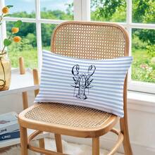 1pc Blue & White Striped Lobster Sketch Pattern Cushion Cover, Soft Peach Velvet Material, 30*50/40*60CM Single-Sided Printed Decorative Pillow Case, Suitable For Home Bedroom Living Room Sofa, Holiday Decor, Pillow Cover Gift (No Pillow Insert) - Multicolor - View 9