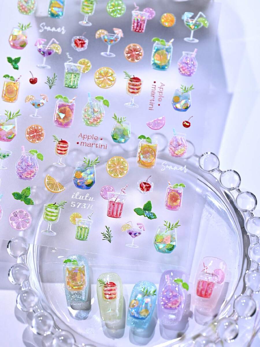3D Embossed Fruit Drink Nail Art Stickers, Waterproof Nail Decals For Summer - Multicolor - View 1