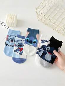Disney 1/5 Đôi tất trẻ em, tất dài đến bắp chân cho trẻ em, họa tiết hoạt hình dễ thương, phù hợp mọi mùa, tất hình nhân vật Stitch - Nhiều màu - Xem 3