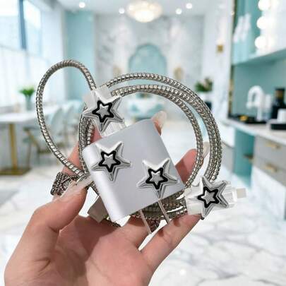 Bộ 5 chiếc bảo vệ cáp kiểu Anh, họa tiết ngôi sao/trái tim/thiên thần, tương thích với bộ sạc và cáp dữ liệu của Apple, hỗ trợ sạc lên đến 20W, ngăn ngừa đứt cáp.
