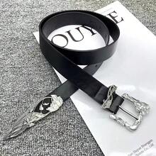 Retro 3 Pieces Set: Buckle Belt, Jeans, Skirt Accessories, Fashion Versatile Personalized Belt Factory - Black - View 5