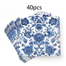 20/40/60入 藍白瓷花卉一次性紙餐巾紙 2層加厚復古中國風派對晚餐餐巾紙，適用婚禮、新娘婚前派對、生日、茶會、晚餐餐桌裝飾，優雅午餐餐巾紙，13*13英吋 - 查看 8