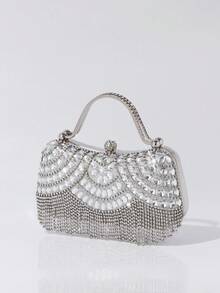 Dedoo New Rhinestone Studded Shiny Evening Clutch Bag With Tassel Decor, Gift For Women, Suitable For Party, Wedding, Banquet - Silver - View 5