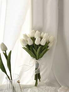 3/6pcs Mini White Tulip Artificial Flowers, Wedding Home Decor Fake Flowers, Tulip Simulation - White - View 7