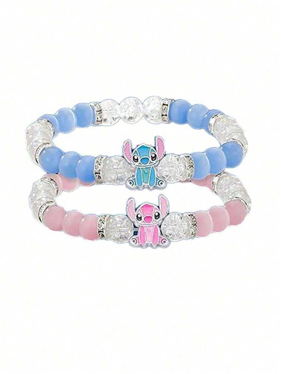 Anime Theme Party Costume Accessories Stitch Bracelet Blue And Pink Crystal Beads Lilo And Stitch Bracelet Party Costume Bracelet Christmas Gift Cartoon Anime Lover Bracelet - Multicolor - View 1