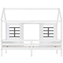 House Bed With 2 Drawers, Single Bed, Daybed, Children's Bed With 2 Windows, Pine Frame, MDF, White (200x90cm) - White + Solid Wood - View 7