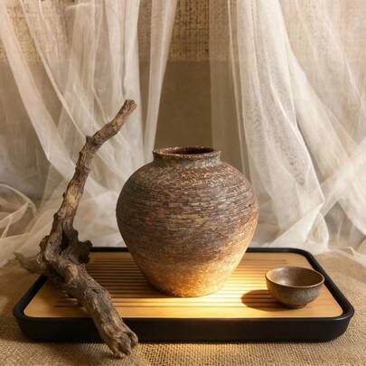 Chậu hoa gốm thủ công kiểu cổ điển, bình hoa kiểu Trung Quốc, bình đất nung, đồ trang trí cắm hoa khô và trồng cây thủy canh cho phòng khách.
