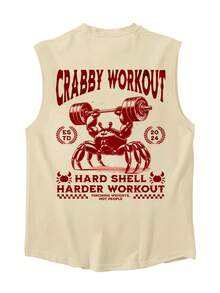 1pc Men's Summer Casual Sleeveless Printed Round Neck Tank Top, Suitable For Sports, Fitness And Daily Wear - Apricot - View 2