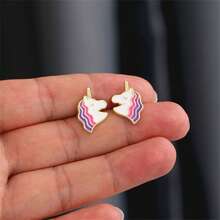Unicorn Enamel Earrings Ear Stud Daily Jewelry Gift For Friends Fashion Refinement - Multicolor - View 6