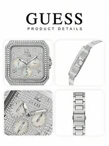 Guess 男士石英表 - 手工镶嵌锆石闪亮方形腕表。休闲风格，适合各种场合。提升您的时尚品味。GW0472L1 - 銀色 - 查看 7