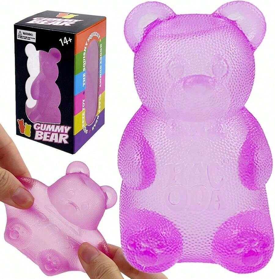 Purple Maltose Gummy Filled Squeeze Toys, Gummy Bear & Sugar Ball Sensory Fidget Toys For Kids & Adults, Slow Rising Squishy Stress Balls For Anxiety Relief & Focus - MYTBear-orange - 查看 1