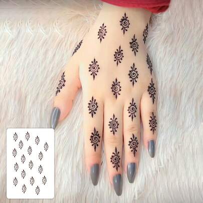 1pc Washable Elegant Henna Temporary Tattoo, Fine Line Design, Waterproof Non-Fading Body Decoration Sticker