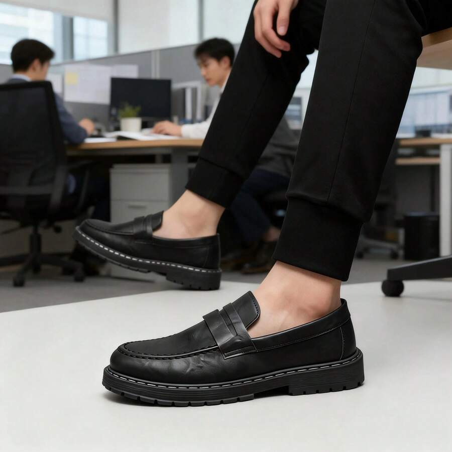 Men's Spring/Summer Slip-On Casual Business Formal Loafers, British Style Black Soft Bottom Moccasins - Black - View 1