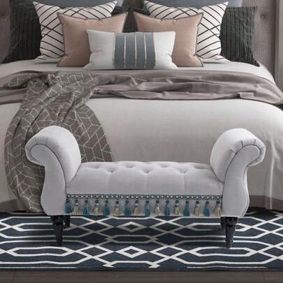 Elegant Upholstered Bench/Bed Stool/Wooden Bench Made Of Polyester And Rubber Foam, Grey, 117x40x58cm, For Living Room & Bedroom