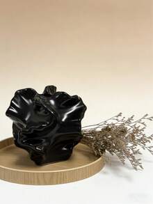 1Pc Glossy Black Ruffled Edge Art Vase, Asymmetric Petal Shape Nordic Modern Minimalist Resin Flower Vase, Home Decor Ornament For Living Room Entrance Desktop, Housewarming & Birthday Gift - New Model - View 12