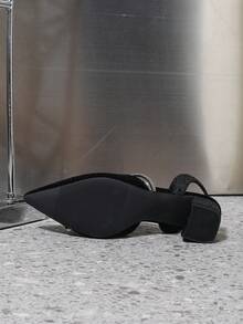 新款春夏时尚女式尖头高跟鞋，黑色水钻交叉绑带粗跟休闲舒适凉鞋 - 黑色 - 查看 4