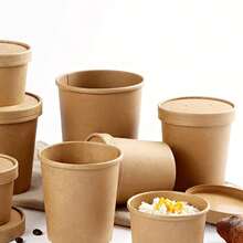 16盎司/475毫升透气纸汤容器，一次性牛皮纸汤碗带盖，可微波炉加热和冷冻，适用于热汤和冰淇淋，25/50/100套 - 16oz/475ml - 查看 11