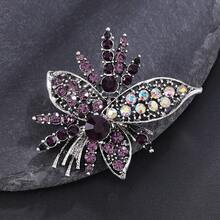 1pc Vintage Sparkling Crystal Flower & Leaf Brooch Pin, Antique Shiny Crystal Lapel Pin, Retro Jewelry Gift For Women, Mother's Day, Christmas, Birthday - Bouquet - View 4
