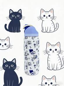 Owaalaa 32OZ Insulated Stainless Steel Water Bottle With Straw,Lazy Cats,One-Click Lid + Leak-Proof, Sip With One Hand While Hiking/Jogging. A Perfect Holiday Gift For Sporty Loved Ones-Large Capacity + Sleek Finish, Practical & Stylish, Ready To Use - 藍白色 - 查看 4