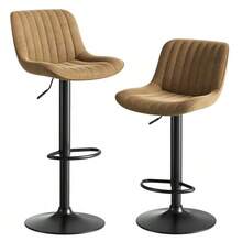 Swivel Dining Room Bar Stool, Velvet, Height Adjustable - 棕色 - 查看 3