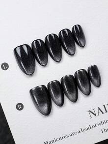 10片/套 手工制作 短款杏仁形可佩戴美甲贴片，黑色渐变闪粉装饰，适合女性和女孩，适合派对、夜店和日常佩戴，配有美甲工具，是理想的礼物之选，美甲贴纸，美甲配件，按压式美甲贴片 - 彩色 - 查看 1