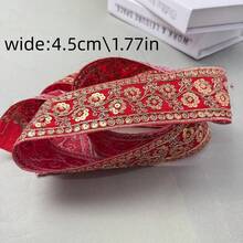 2026 New Arrival Exquisite Velvet Fabric Sequin Lace Decorative Trim - Multicolor Embroidered Tulle Border Decor, Suitable For Dupatta - Embroidered Lace Fabric - Red - View 7