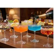 1/2/4/6件套复古罗纹马提尼酒杯、香槟酒杯和鸡尾酒杯，8盎司波纹杯，适合室内外礼品 - 查看 1