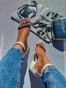 Women's Sandal With Braided Rhinestones, Elegant, 7cm - 白色 - 查看 5