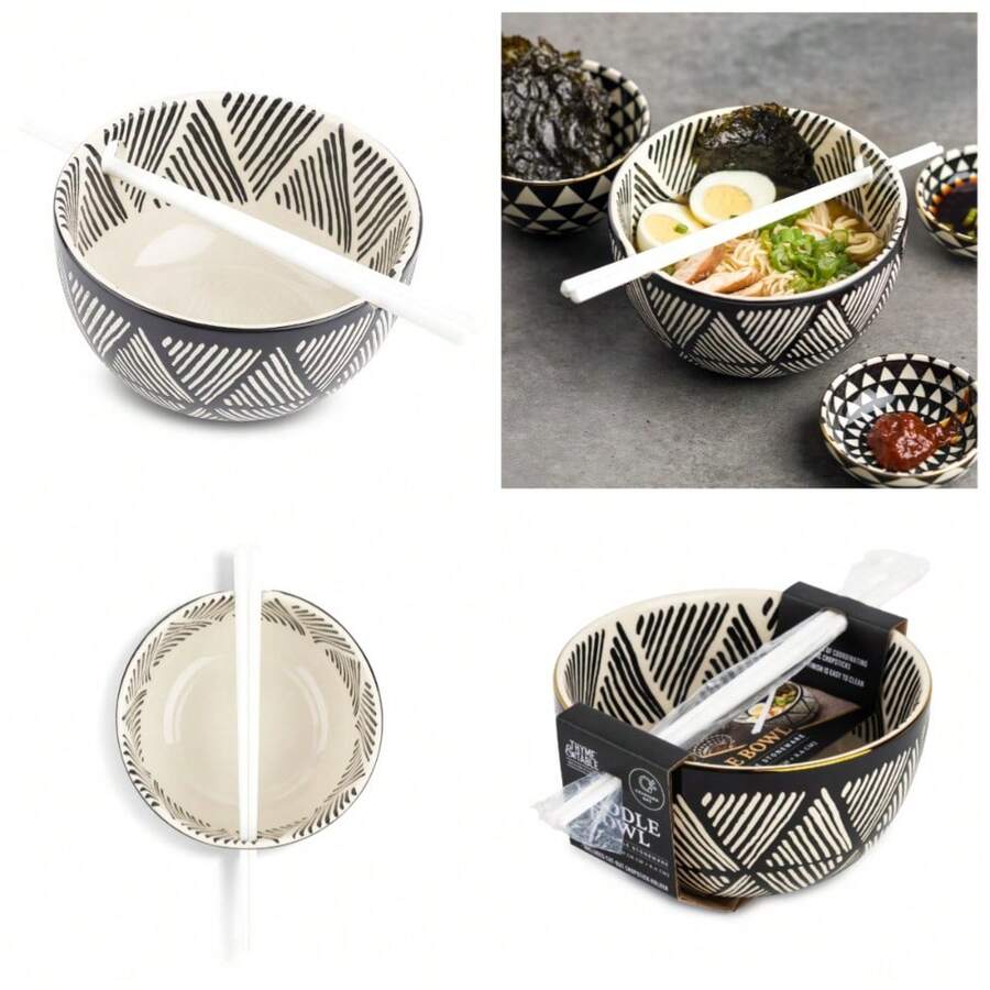 Ceramic Ramen Noodle Bowl With Chopsticks Soup Pasta Dish Asian Dining Tableware - 1 - View 1