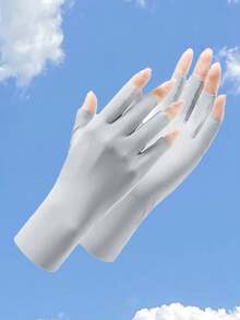 1双冰丝防紫外线半指手套，轻薄透气防滑露指手套，适用于驾驶、骑行、办公、打字、美甲，速干 - 星星 - 查看 2