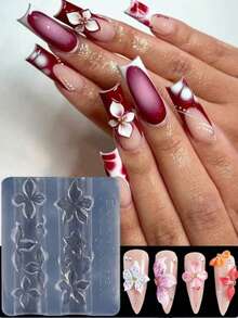 2件装百合花压纹美甲模具，莲花花瓣图案设计，DIY美甲印花工具，美甲用品，美甲工具，美甲工具，返校季，美甲，美甲工具（适用于美甲贴纸） - 白色 - 查看 3