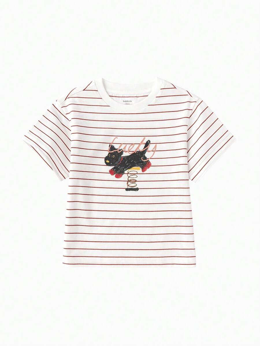 Balabala Áo thun kẻ sọc cho bé gái, chất liệu cotton mềm mại, thoáng khí, nhẹ, thích hợp mặc mùa hè 2026. - tông màu trắng đỏ - Xem 1